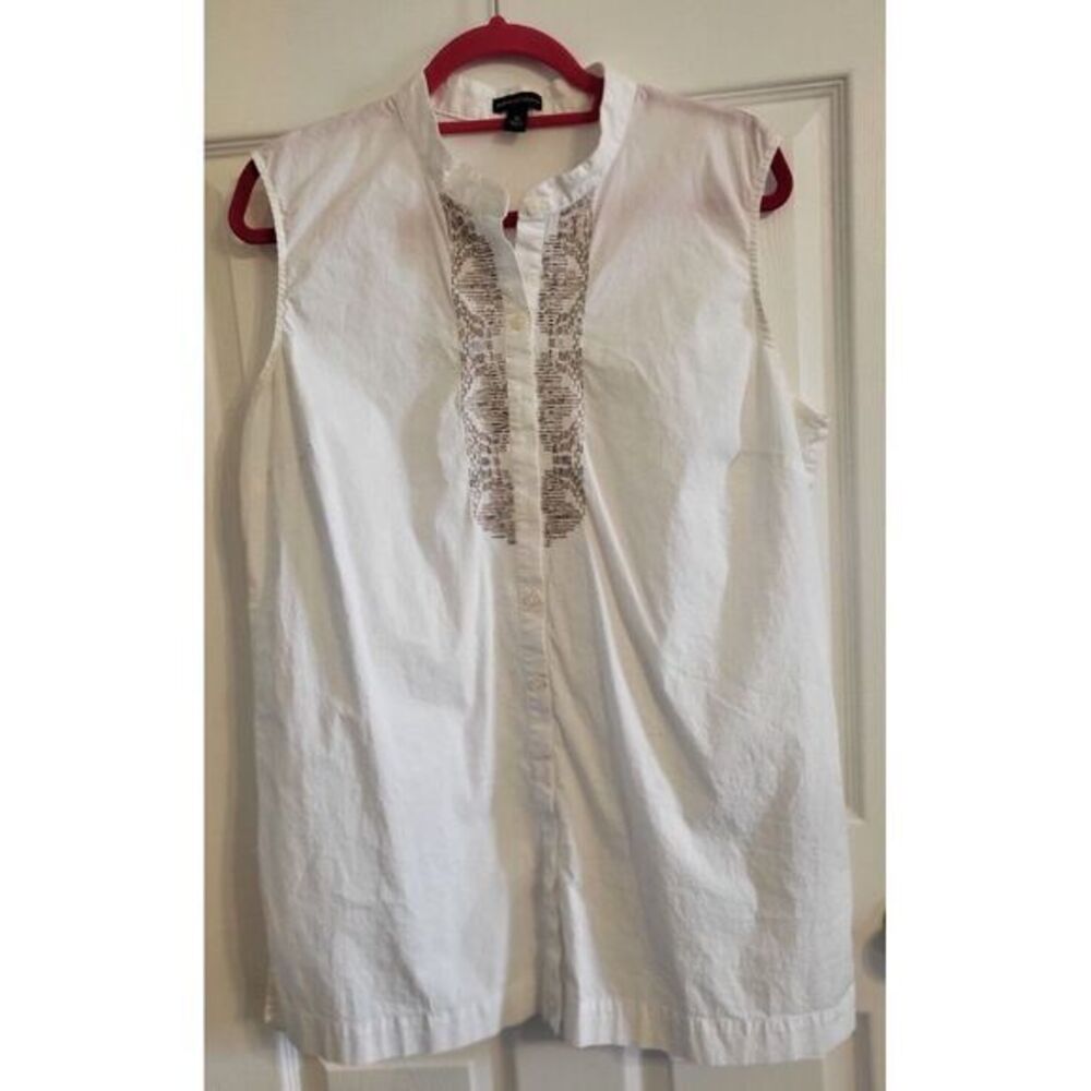 Dana Buchman Women's Sleeveless White Beaded Embroidered Tunic‎ Top Size XL